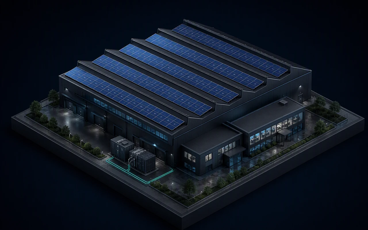 3D scene of PV investment, development and operation