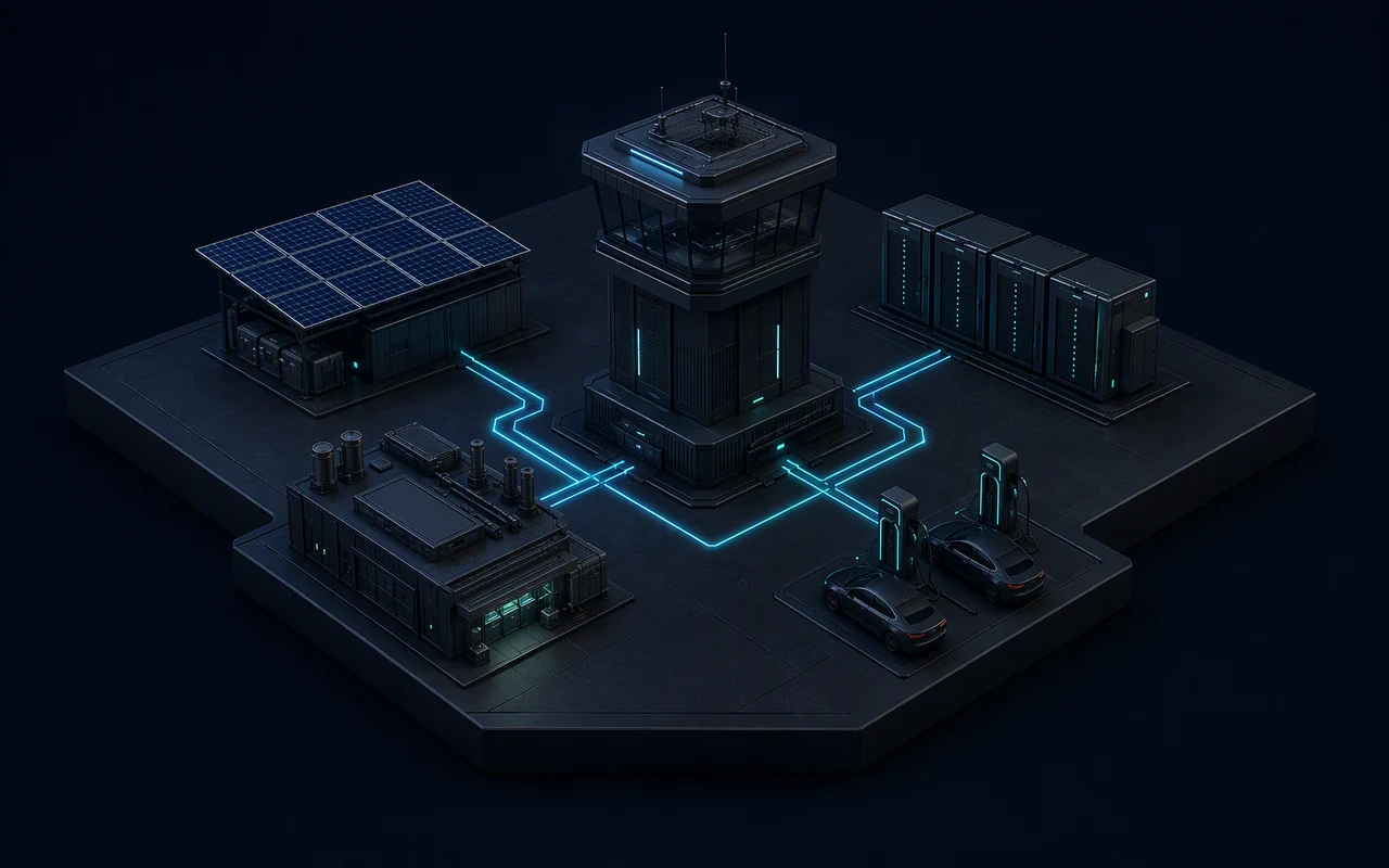 3D scene of virtual power plant development and operation
