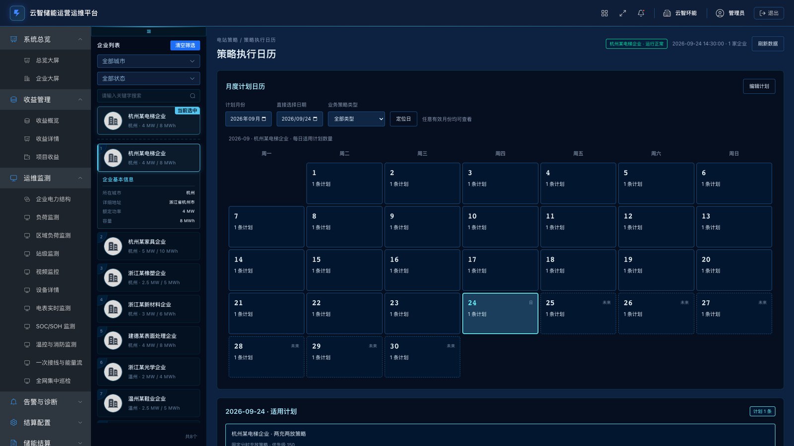 Strategy execution calendar